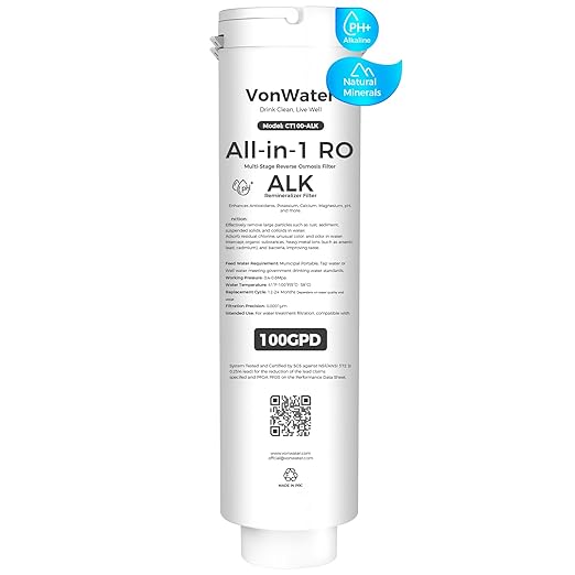 CT100-ALK Replacement Filter | 𝐀𝐥𝐤𝐚𝐥𝐢𝐧𝐞 pH+ RO Filter Cartridge for CT910/C5/CT910G Series | 100GPD 12-24 Months | NSF/ANSI372,42,58 Standards, Reduce TDS PFAS (CT100-ALK)