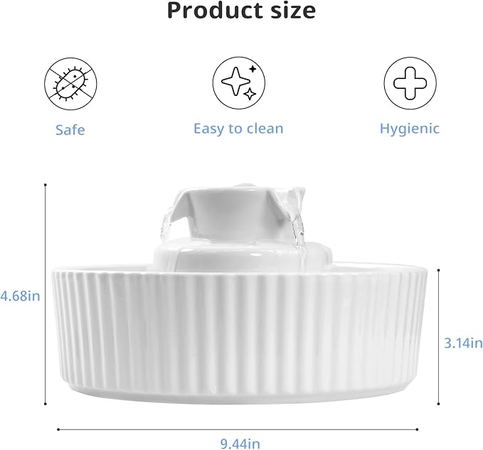 Ceramic Cat Water Fountain, 2.1L/71oz Cupcake Pet Water Fountain for Cats and Dogs, Automatic Pet Drinking Fountain,Double Filtration System, Easy to Clean, 360°Drinking Water (White)