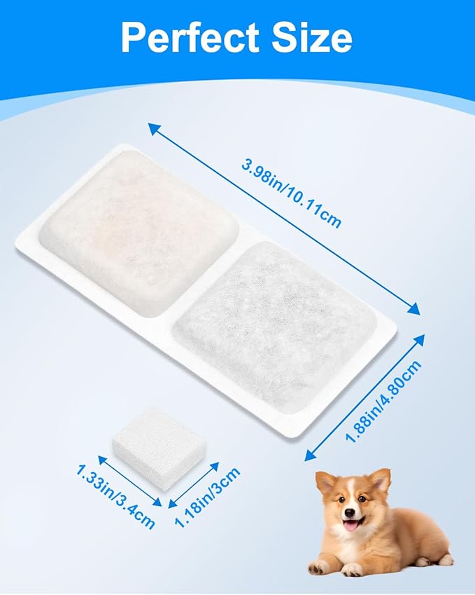 Pet Water Fountain Replacement Filters Compatible with 3.4Gal/13L Large Dog Water Fountain, Carbon and Sponge Filters for Pet Fountain Water Bowl, Filtered Dog Water Bowl (6 Pack)