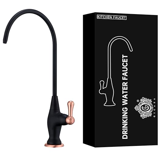 Sink Drinking Water Faucet, Sink Water Filter System, Suitable for Most Reverse Osmosis or Water Filtration Systems, Stainless Steel Reverse Osmosis Faucet for Kitchen Bar, Black+ Red Copper