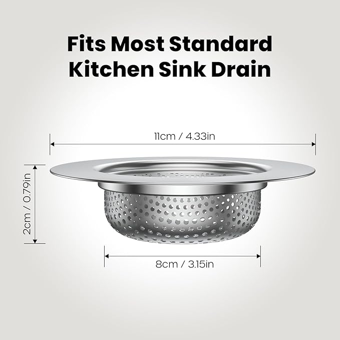 4.4" Stainless Steel Kitchen Sink Drain Strainer,Wide Rim Food Catcher Basket,Rust Resistant & Dishwasher Safe Sink Filter,1 Pack