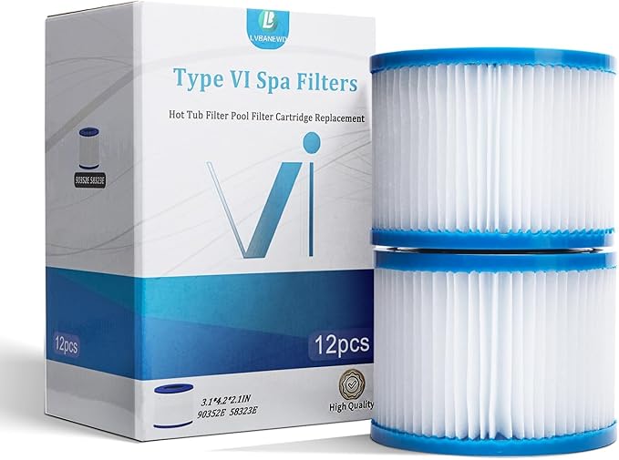 12 Pack Type VI Hot Tub Filters Cartridge Replacement for Saluspa Hot Tub Compatible with Lay-Z-Spa，Coleman SaluSpa 90352E, 58323E, 58323 Swimming Pool Pump