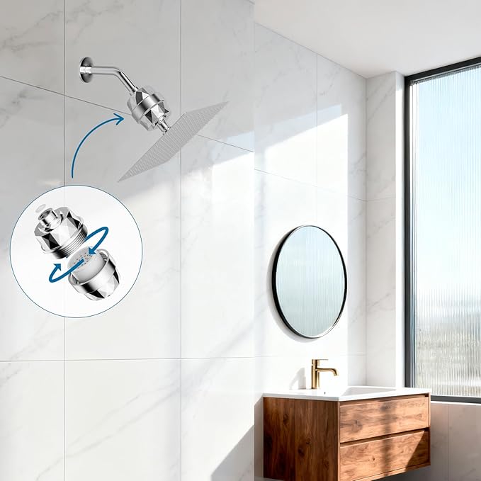 iFealClear 20-Stage Shower Filter, High Output Shower Head Filter for Hard Water, Remove Chlorine and Fluoride, Reduce Dry Itchy Skin and Eczema, Consistent Flow Shower Water Filter, Chrome