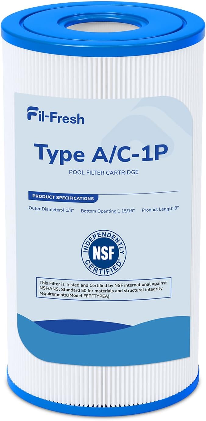 Fil-fresh 1 Pack Type A or C Pool Filters Cartridge Compatible with Intex Krystal Clear 530/1000/1500 GPH Filter Pump, Replaces Intex Type A or C, 29000E