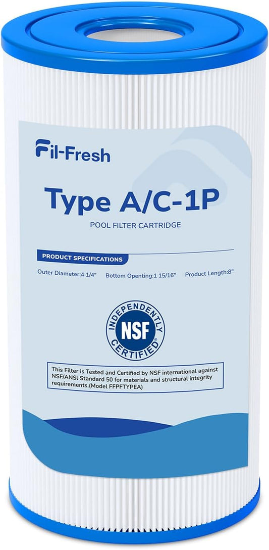 Fil-fresh 1 Pack Type A or C Pool Filters Cartridge Compatible with Intex Krystal Clear 530/1000/1500 GPH Filter Pump, Replaces Intex Type A or C, 29000E