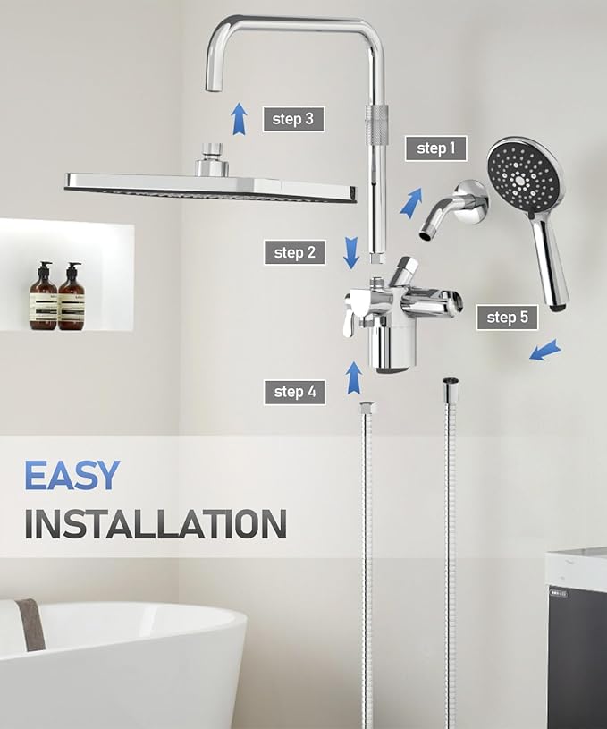 Filtered Shower Head with Handheld Spray Combo,12 inch High Pressure Rainfall Shower Head with Adjustable Slide Bar,Dual Rainfall Showerhead,Bathroom Accessories,Chrome