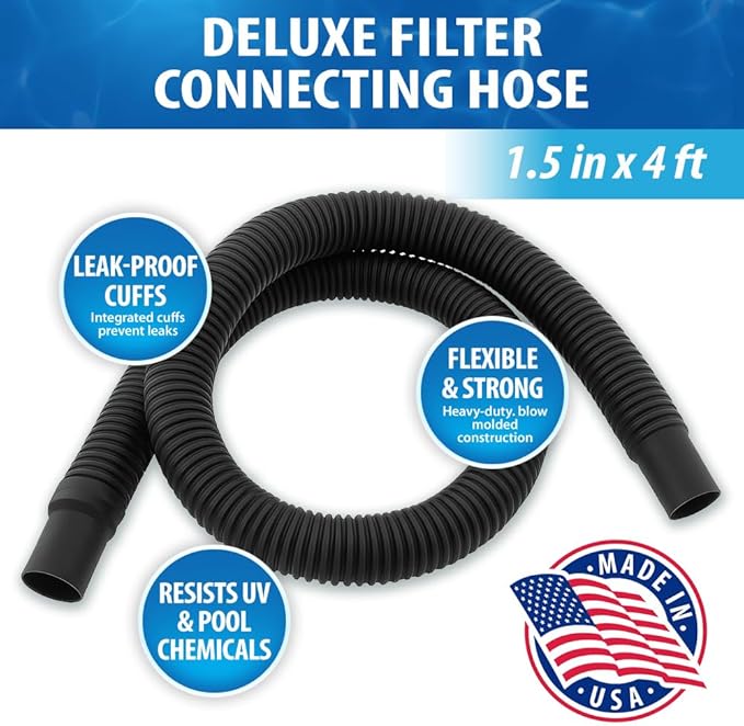JED Pool Tools Premium Pump & Filter Hose, 1-1/2 in. x 4 ft, Black, Made in USA (60-345-04)