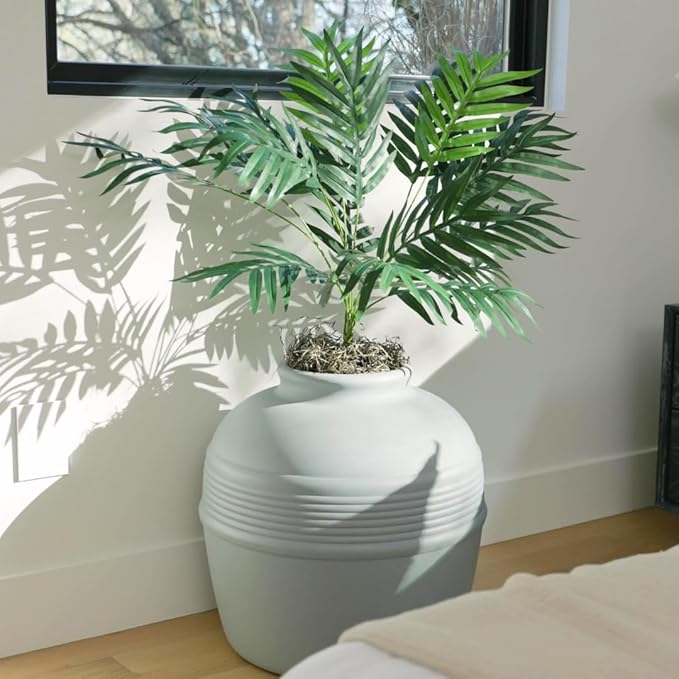 Good Pet Stuff Hidden Litter Box Planter, Decorative Cat Litter Enclosure with Carbon Filter & Faux Plant, Made in USA, Odor Control, Improved Design, NEW Round Style, Base Kit, Pebble Gray
