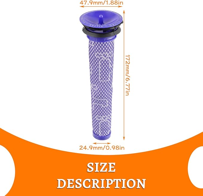5 Pack Replacement Vacuum Filter for Dyson V6 V7 V8 DC58 DC59 DC61 Washable Pre Filters Replacements Part 965661-01