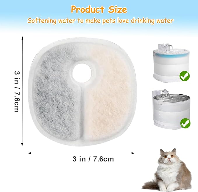 16 Pack Replacement Filters for E1/E1+ Pumpless Cat Water Fountain, Triple Layer Filtration System with Activated Carbon & Ion Exchange Resin, 1 Year Supply for 2L/67oz Pet Fountain
