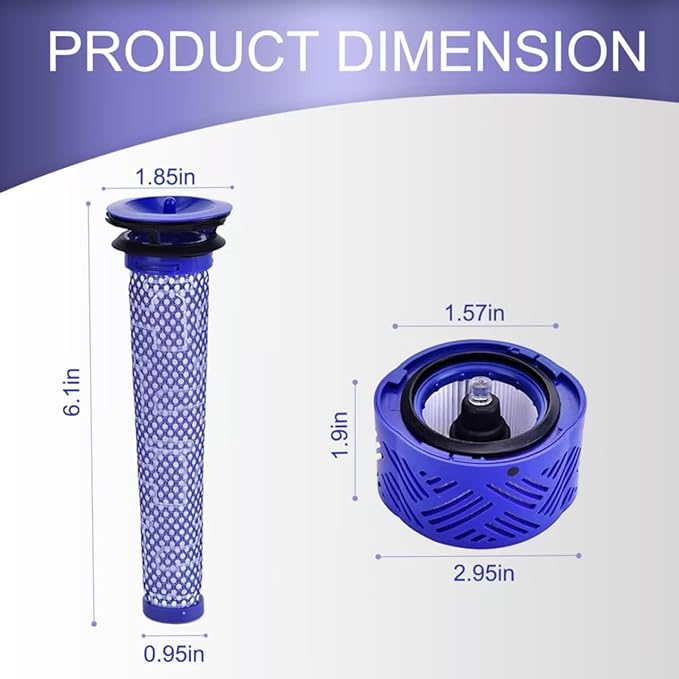 Suitable for Dyson V6 Absolute Vacuum Filter Replacement Set, Blue, 2 Front and 2 Rear Filters with Cleaning Brush, Compatible with V6 Series