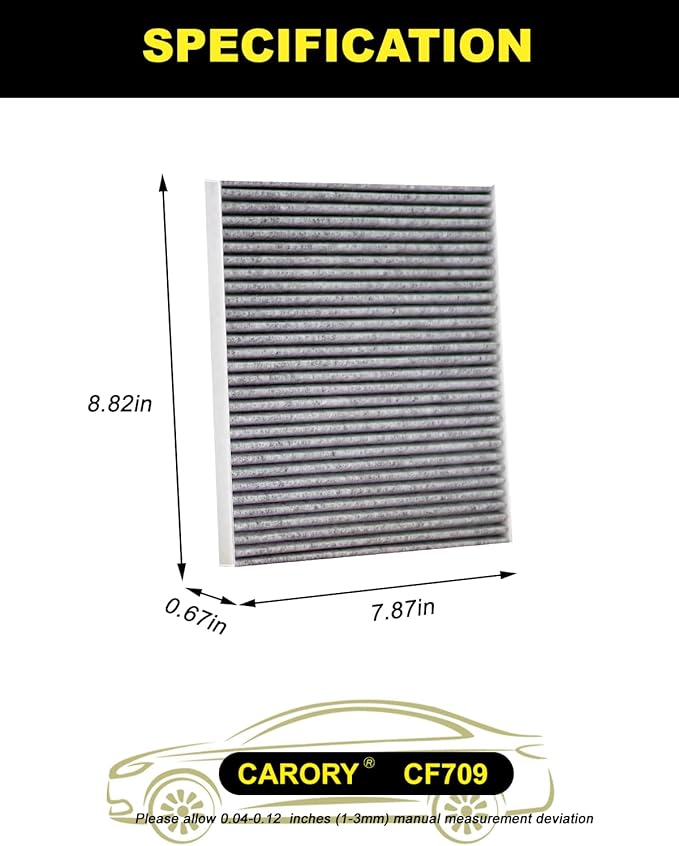 CARORY Cabin Air Filter w/Activated Carbon for Hyundai Accent 12–17, Tucson 05–15, Veloster 12–17, Kia Forte 10–13, Forte Koup 10–13, Forte 5 12–13, Rio 06–17, Rondo 07–12, Sportage 05–16 and More