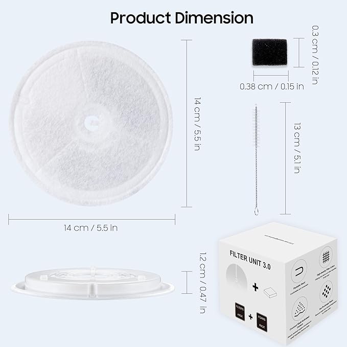 12 PCS Upgraded Filter Unit 3.0 Pet Cat Water Fountain Filters Fit For Solo 2/Solo SE, 3 Pro/2S/3, Including Replacement Filters and Replaced Foam Pump Filter (12 pcs)