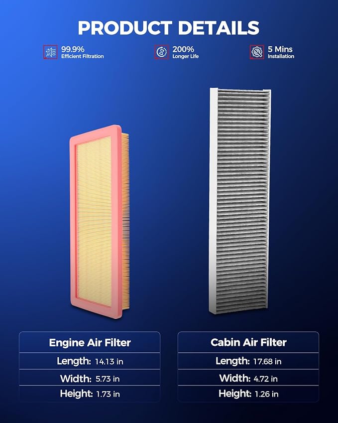 KAX Engine & Cabin Air Filter Kit, Replacement for Mini Cooper 2007-2015 1.6T/1.6L, Cooper Countryman 2011-2016 1.6T, Cooper Paceman 2013-2016 1.6T, Replace# CA10694 CF10733