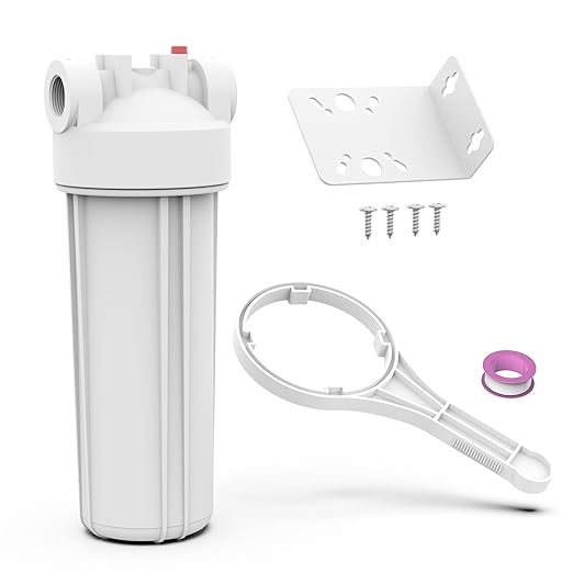 FHW10 Whole House Water Filter Housing, Fit 10"x2.5" Sediment etc Filters for Well and City Water, Pre-Filtration System for Home, 3/4" NPT Port, Pressure Release
