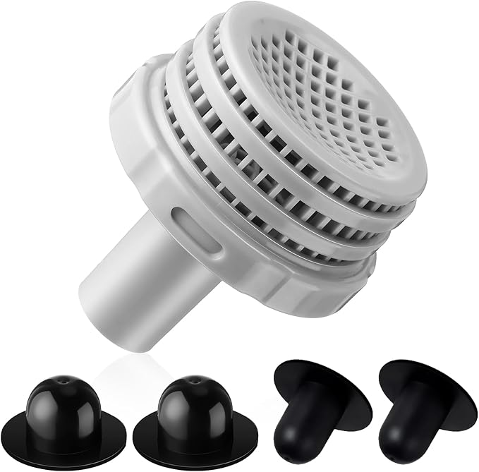 Pushglossy 1 Set Swimming Pool Water Jet Connectors Replacement Parts Kit with Pool Inlet and Outlet Strainers & Filter Hole Plugs for 25022e, 1.25 Inch Fittings, Above Ground Pools (Gray)