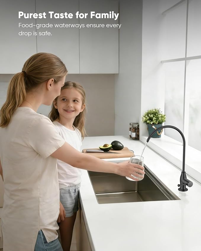 WEWE Vintage Drinking Water Faucet, Lead-Free Stainless Steel Kitchen Water Filter Faucet for Reverse Osmosis System, Non-Air Gap RO Beverage Faucet, Matte Black