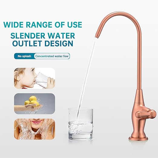 Sink Drinking Water Faucet, Sink Water Filter System, Suitable for Most Reverse Osmosis or Water Filtration Systems, Stainless Steel Reverse Osmosis Faucet for Kitchen Bar, Red Copper