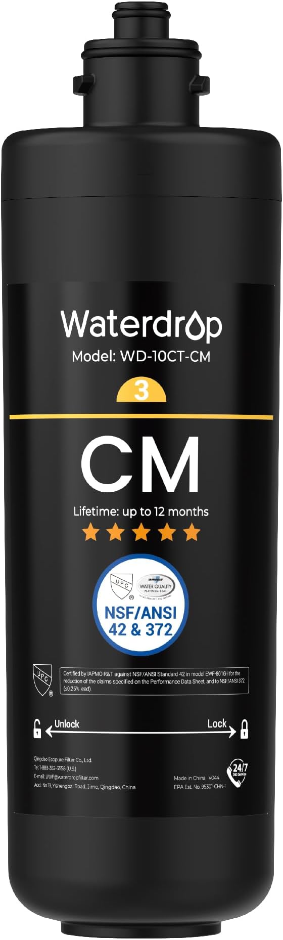 Waterdrop WD-10CM Water Filter Replacement for Waterdrop TSB-CM 3-Stage Under Sink Water Filter System, 12 monthsUnder Sink Water Filtration System, Reduces Chloramine Bad Taste & Odor