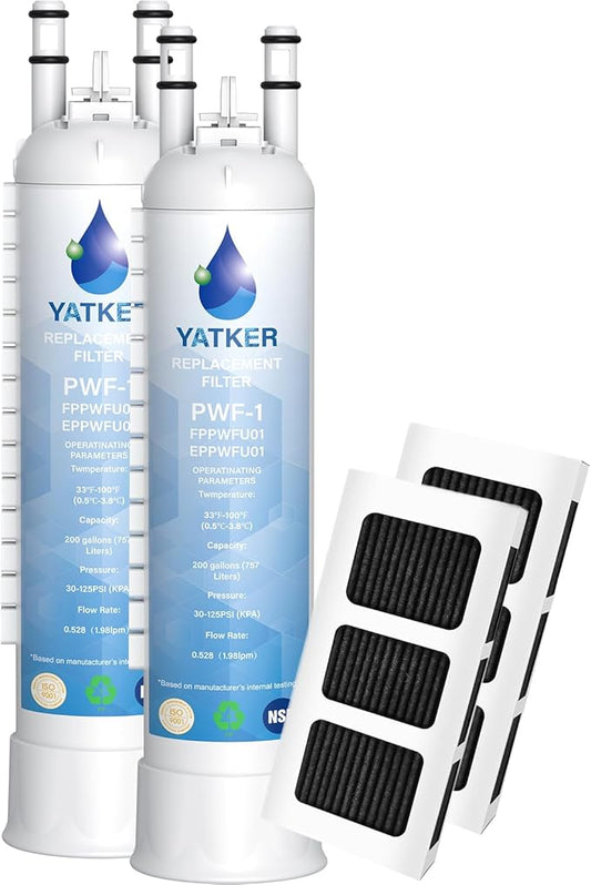FPPWFU01 Water Filter Replacement for Frigidaire FPPWFU01 Water Filter, Compatible with PurePour PWF-1,EPPWF01 PureAdvantage PWF-1 and PureAir Ultra II PAULTRA2 Air Filter Combo（2+2）