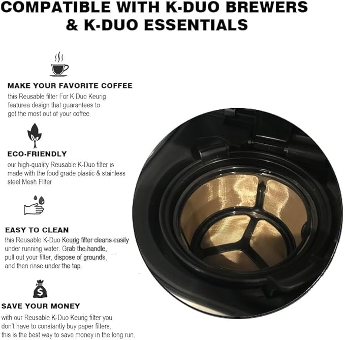 Reusable 8-12 Cup Basket Coffee Filter for K eurigKDuo Essentials and KDuo Brewers Machine, Replaces Disposable Coffee Paper Filters, BPA Free,2 Pack Refillable Coffee Filter