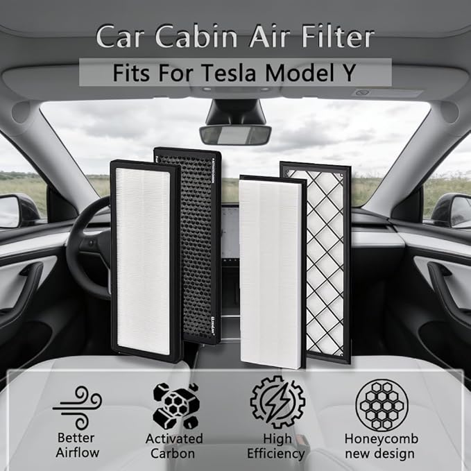 HEPA Cabin Air Filter Compatible with Tesla Model Y 2020-2026 (Including Juniper), Activated Carbon Car Air Intake Filter Set for Front Trunk & Interior, Includes Installation Tools