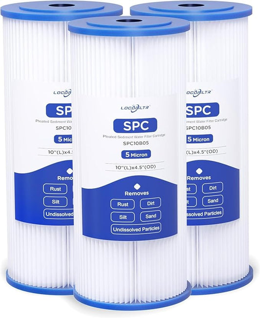Whole House 5 Micron 10 x 4.5 Pleated Sediment Well Water Filter Cartridge Replacement for W5CPHD, CP5-BBS, CP5-BB, ECP5-BB, 255490-43, SPC-45-1005, FM-BB-10-5, SPF-45-1005, ‎PE-F10B-5 (Pack of 3)