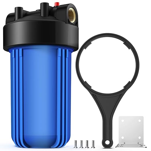 SimPure Whole House Water Filter Housing (DB10P), 10" x 4.5" Sediment Carbon Filter Universal Housing, Pre-Filtration System for Well and City Water, 1" NPT Port, Pressure Release