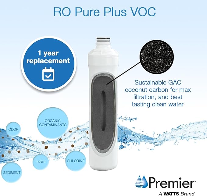 Watts Premier WP105381 VOC Filter RO Pure Plus Reverse Osmosis Water Filter Replacement Kit, 1 Count, Silver