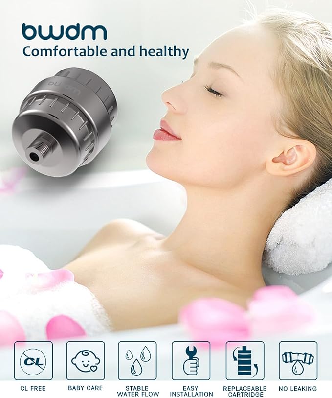 15 Stage Shower Filter Shower Head Filter - Hard Water Filter,Remove Chlorine Heavy Metals and Other Sediments, Vitamin C Water Softener Reduces Dry Itchy Skin,Dandruff (Brushed Nickel)