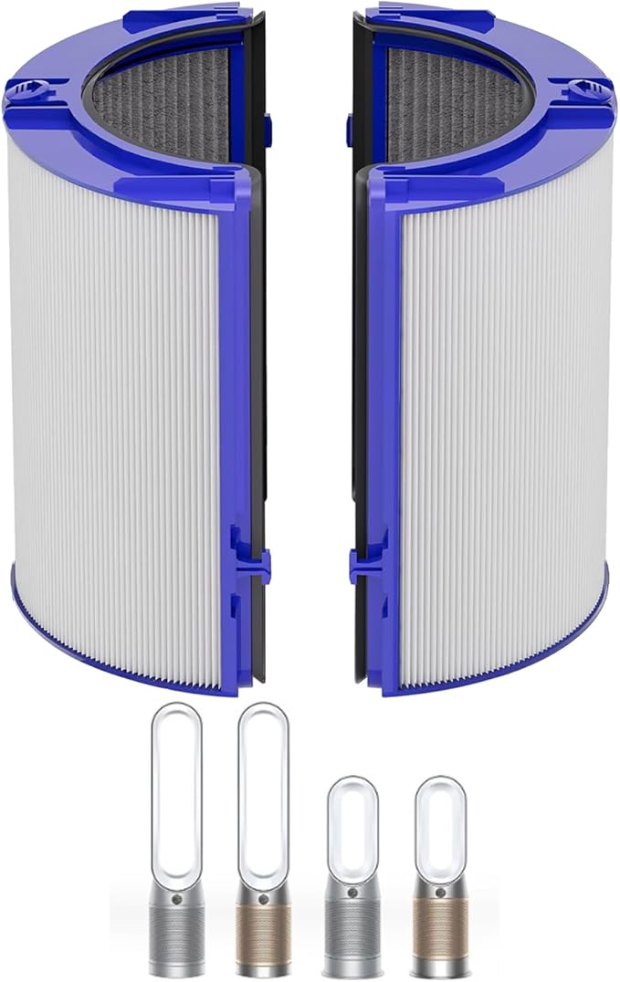360° Combi Glass 2-in-1 HEPA+Carbon Replacement Filter for Dyson TP07 HP07 TP06 HP06 TP10 HP10 TP09 HP09 TP04 HP04 PH04 PH03 PH02 PH01 Air Purifier, H13 Grade True HEPA Pure Cool Hot Fan Filter, Blue