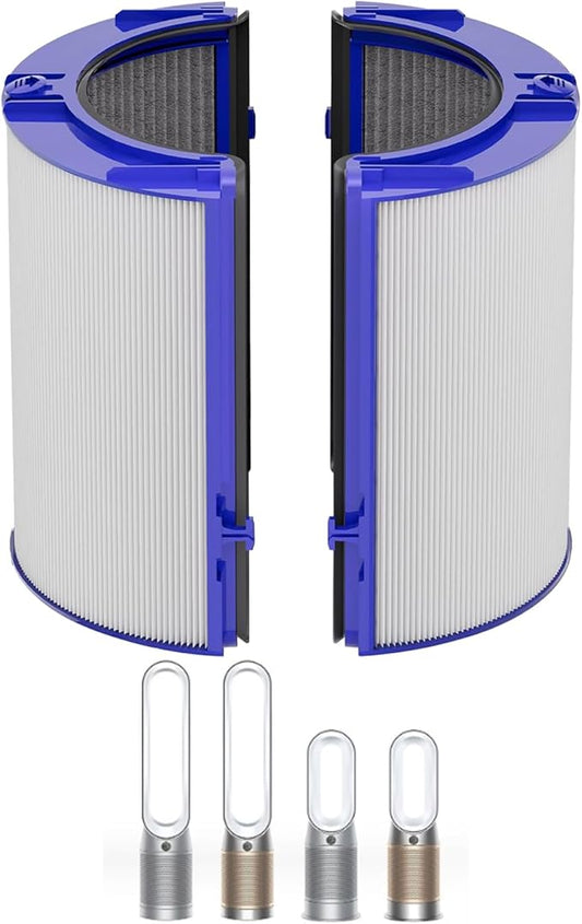 360° Combi Glass 2-in-1 HEPA+Carbon Replacement Filter for Dyson TP07 HP07 TP06 HP06 TP10 HP10 TP09 HP09 TP04 HP04 PH04 PH03 PH02 PH01 Air Purifier, H13 Grade True HEPA Pure Cool Hot Fan Filter, Blue