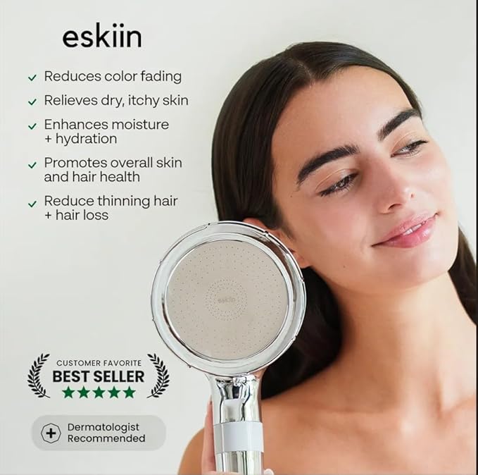Eskiin Filtered Shower Head - Best HandHeld Shower Head With Filters For Healthy Hair & Skin - High Pressure - Reduce Dandruff, Protect Colored Hair, And Soothe Dry Skin (Brushed Nickel)