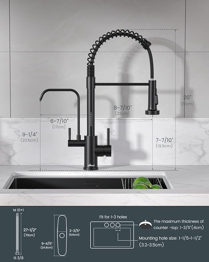 APPASO Black Kitchen Faucet with Drinking Water Faucet, 3 in 1 Pull Down Lead-Free Faucet with Purfied Water Faucet, Single-Handle Kitchen Water Filter Faucet, Matte Black (Without Filtration Device)