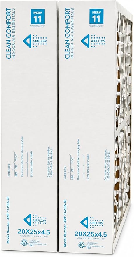 Clean Comfort AMP-11-2025-45 (2-Pack) - 20" x 25" x 4.5" Media Air Filter, MERV 11