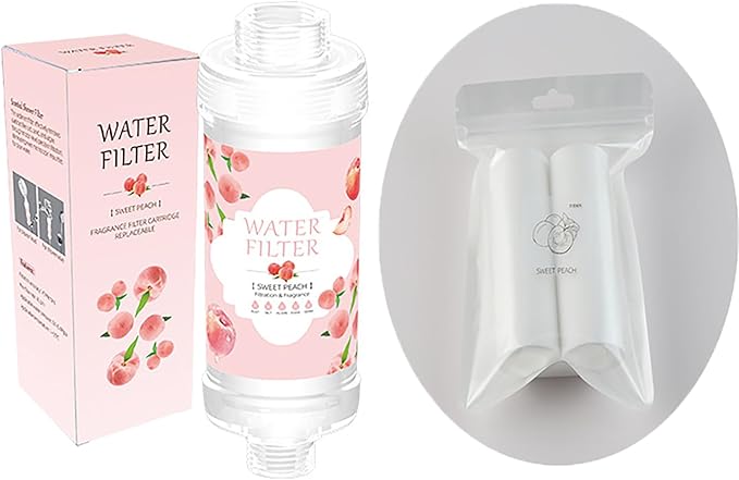 Vitamin C Shower Head Filter for Hard Water Filter + 2 Shower Aromatherapy Replacement Cartridge Bathroom Accessories Remove Chlorine Fluoride Heavy Metals Peach