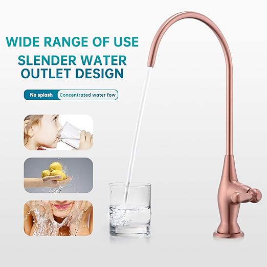 Sink Drinking Water Faucet, Sink Water Filter System, Suitable for Most Reverse Osmosis or Water Filtration Systems, Stainless Steel Reverse Osmosis Faucet for Kitchen Bar, Red Copper