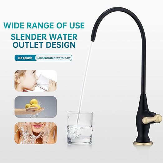 Stainless Steel Reverse Osmosis Faucet, Sink Water Filter System, Suitable for Most Reverse Osmosis or Water Filtration Systems, Sink Drinking Water Faucet for Kitchen Bar Labs RVs, Black+Brushed Gold