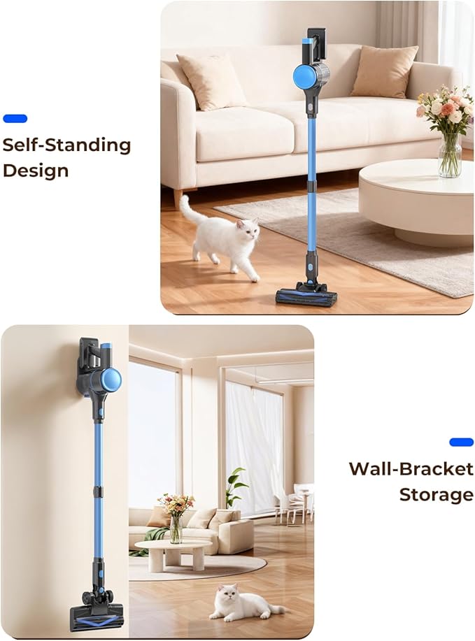 UML0 N8 Cordless Vacuum Cleaner,Lightweight Stick Vacuum with Powerful Suction,2200mAh Battery,40 Mins Runtime, Self-Standing,Rechargeable Vacuum Cleaners for Home Hardwood Floor Pet Hair (Cobalt)