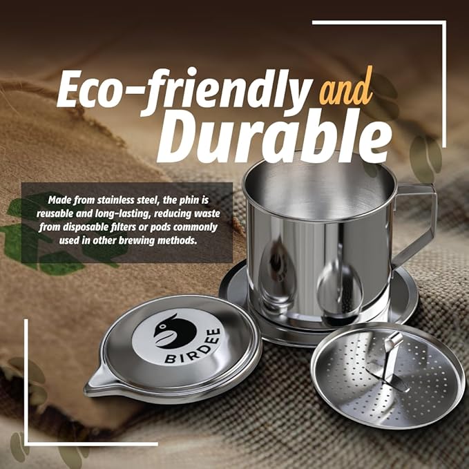 Birdee Vietnamese Coffee Dripper Foldable - 12 oz, Stainless Steel, Medium Drip Filter, Durable, Dishwasher Safe, Home Use, Travel, Camping, Gift Sets