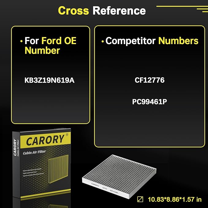CARORY Cabin Air Filter w/Activated Carbon for Ford Ranger 2019 2020 2021 2022 2023 .KB3Z19N619A, CF12776, FP-88