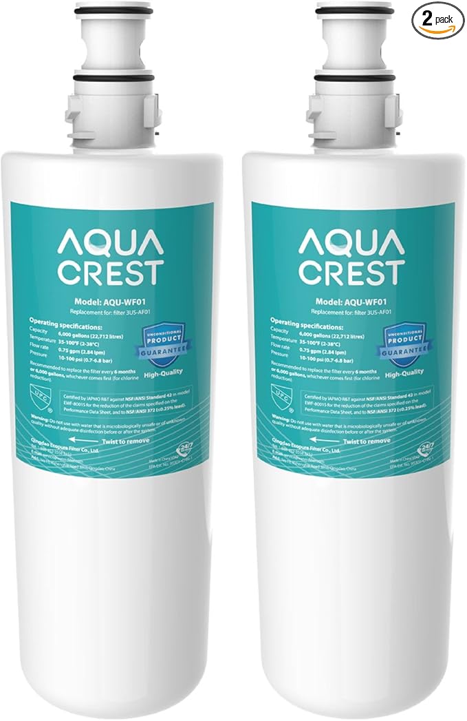 AQUA CREST 3US-AF01 Under Sink Water Filter, Replacement for Standard Filtrete® 3US-AF01, 3US-AS01, Aqua-Pure AP Easy C-CS-FF, WHCF-SRC, WHCF-SUFC, WHCF-SUF Water Filter, NSF/ANSI 42 Certified, 2 Pack