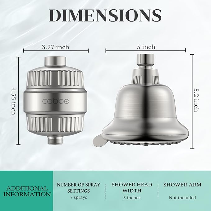 Cobbe Luxury Double Filtered Shower Head, High Output 16+20 Stages – 99% REMOVAL Shower Filters for Hard Water Removes Chlorine and Harmful Substances, 7-Model Setting Spray, Brushed Nickel