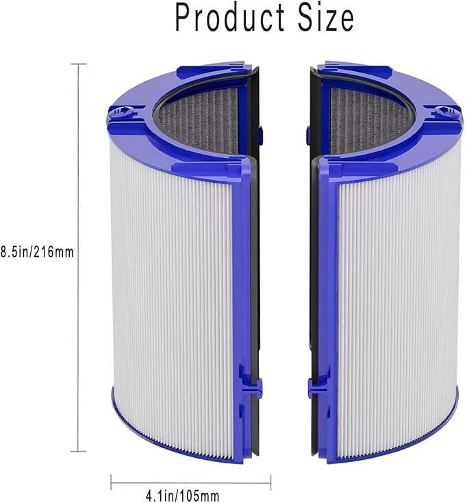 360° Combi Glass 2-in-1 HEPA+Carbon Replacement Filter for Dyson TP07 HP07 TP06 HP06 TP10 HP10 TP09 HP09 TP04 HP04 PH04 PH03 PH02 PH01 Air Purifier, H13 Grade True HEPA Pure Cool Hot Fan Filter, Blue