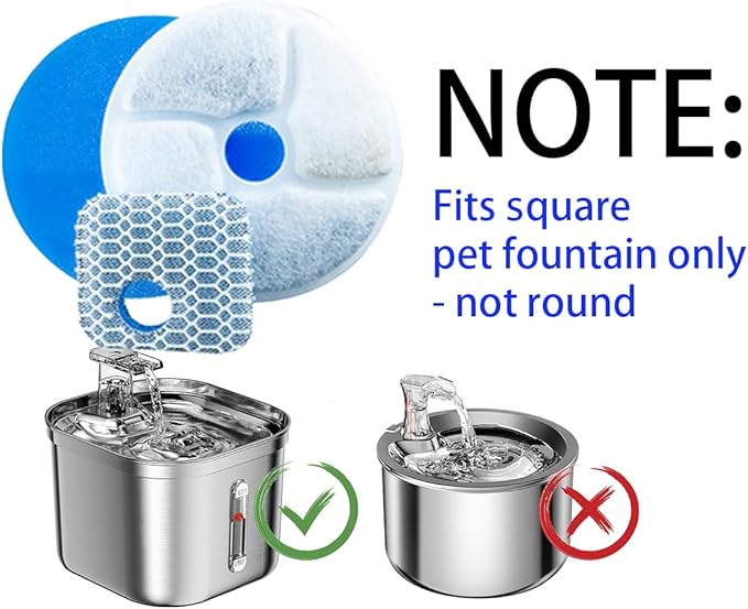 Stainless Steel Cat Water Fountain Filters 4 Pack Cat Fountain Filter Replacement, 3 Triple Filtration System, Activated Carbon Filters for 2.2L/73oz Automatic Pet Water Fountain Filter
