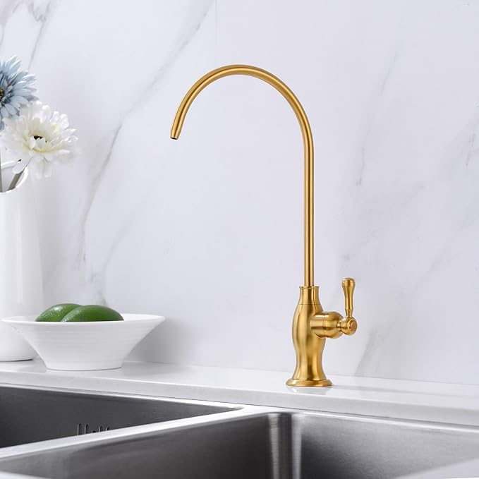 Delle Rosa Brushed Gold Drinking Water Faucet, Commercial Water Filtration Faucet for Under Sink Water Filter System,Stainless Steel Drinking Water Purifier Faucets,Brushed Gold(Deep Gold)