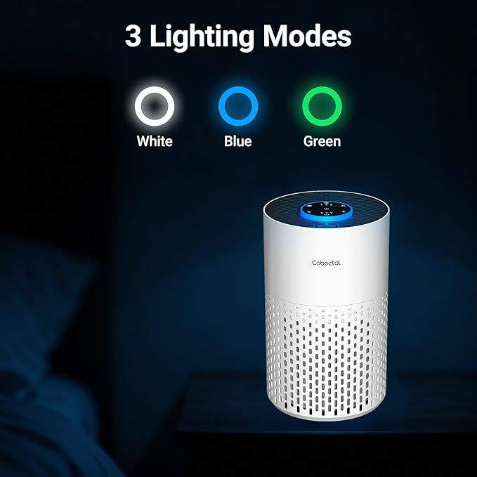2 Pack Air Purifiers for Bedroom Home, Cobectal Air Cleaner with HEPA 3-in-1 Filter for Room up to 1050 ft², Sleep Mode & Aroma Function, Portable Air Purifiers for Office, Dorm, RVs, White