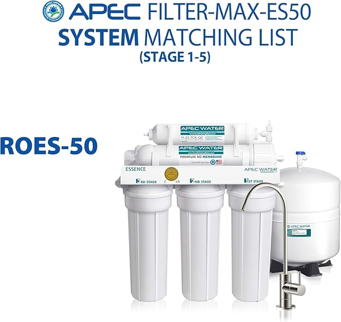 APEC Water Essence Series Complete Replacement Filter Set for ROES-50 Reverse Osmosis System, 5 Stage RO Filter Kit with Sediment Carbon Membrane and Post Carbon Filters, 50 GPD Under Sink RO System