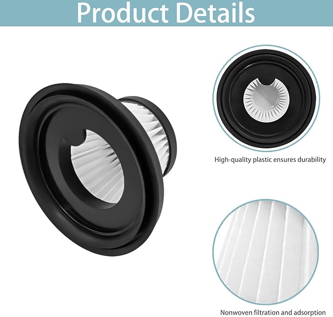 6 Packs Vacuum Filter Replacement Compatible with Vacuum Cleaner as Seen on TV, Vac Replacement Parts for Compact Cordless Vacuum Cleaner, HEPA Replacement Vacuum Filter Black