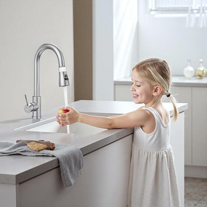 Kitchen Faucet With Pull Down Sprayer, Hurran Brushed Nickel Water Filter Faucets, High Arc Single Handle Kitchen Sink Faucet 1 or 3 Hole, Utility Sink Faucets With Deck Plate For Farmhouse Rv Wet Bar